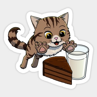 Siberian Cat excited to have Chocolate Cake with Milk Sticker